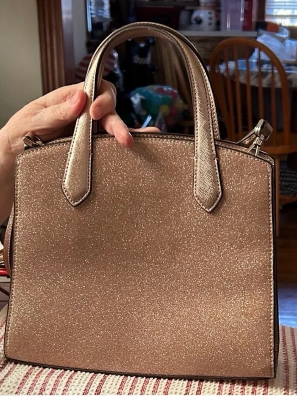 kate spade Rose Gold Glitter Dome Satchel Bag